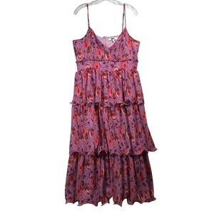 Likely Pink Floral Tiered Maxi Dress Pleated Chiffon Rose Print Size 14